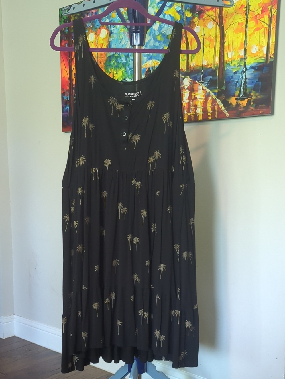 torrid Black Sleeveless Dress with Gold Palm Motif